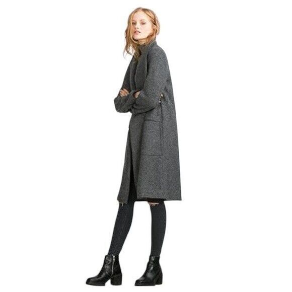 Zara Trafaluc Wool Coat Women’s S Small Grey Knee Length - Picture 1 of 13
